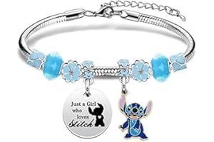 YOIMCKAY Bracelet Pendentif Dessin Animé Bleu, Cartoon Bracelet pour Enfants au Design D'amour Fleur, Anime Bracelet en Acier Inoxydable Mode Unique, Bracelet Réglable D'anime Adapté pour Dames Amies Filles