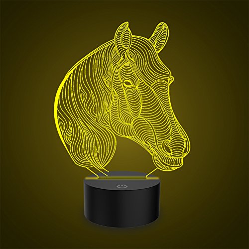 Pferdekopf 3D Optische Illusions-Lampen, FZAI Tolle 7 Farbwechsel Acryl berühren Tabelle Schreibtisch-Nachtlicht mit 150 cm USB-Kabel für Kinder Schlafzimmer Weihnachten Geburtstagsgeschenke - 6