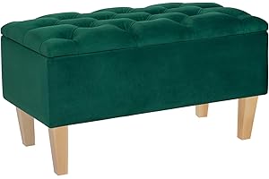 LORDLY Banco Almacenaje Banqueta Tapizado BENAVENTE NAT 81x42cm verde Terciopelo, Puff Almancenaje, Reposapies, Taburete Acolchado de Almacenamiento con Tapa, Otomana para Entrada Salón Dormitorio max 300kg