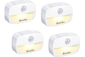AMMTOO luz de Noche, Nocturna LED con Sensor Movimiento,LED Batería Nocturna Infantil Luz para Habitación Bebé, Adecuada para Dormitorio, Baño, Inodoro, Escaleras, Cocina, Pasillo (4 unidades Blanca Cálida)