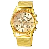 WINWINTOM Uhren Damen Sale,Damen Uhren Fossil Digital, Multifunktions Tag Datum der Männer analoge Quarz Edelstahl Ineinander greifen Armbanduhr Golden