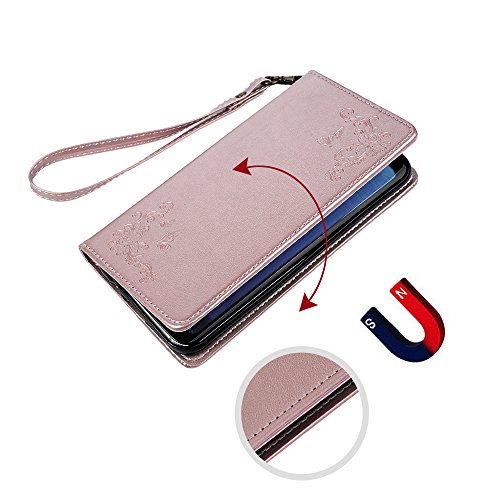 S8 Hülle Badalink Schutzhülle Leder PU+TPU Handyhülle Gemalt Blume Schmetterling Rosegold Handytasche Wallet Case Ständer Magnet-Schloss Cover Flipcase Hergestellt für Samsung Galaxy S8 - 3