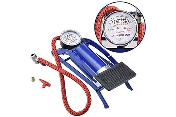 BEDSTEFAR Imported High Pressure Foot Air Pump with Pressure Gauge Portable Steel Body Compressor for Car, Bike, Bicycle, Football & Tubeless Tyres