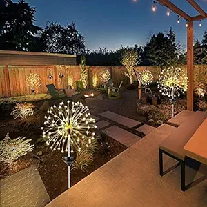 TOAVI 2PCS Solar Firework Light, 150 LED Solar Garden Lights, Waterproof 2 Flash Modes 50 Copper Wire String, Firework Stake Starburst Fairy Light for Festival, Party, Yard and Home (Multicolour)