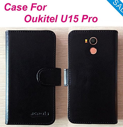 PREVOA        Flip PU Funda Cover Case Protictive Carcasa para Oukitel U15 Pro - 5 5-pulgadas -Bildschirm 4G-Smartphone -  Negro - 