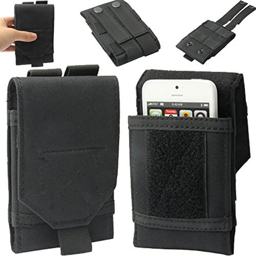 Universal Army Military Hiking Tactical Camo Bag Case Cover Pouch Belt Loop Hook Holster For Apple iPhone 7 / 6s / 6 (4.7"), 7 / 6s / 6 Plus (5.5") / Acer Liquid (S1, S2, Z5) / Alcatel Pop (C9, S9) / Asus Xenfone (2E, 5, 6) and BlackBerry Leap - Black