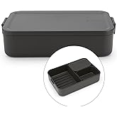 Brabantia Make &amp; Take Bento Box Lunch Box, Dark Grey, 2L | Spacious, Individual Compartments, Clip Closure, Divider, Microwav