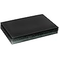 Harbour Housewares Glass Placemats - 30x20cm - Black - Pack of 6 - Dining Table Place Mats Glass Plate Tabletop Protector for Kitchen Dinner, Worktops