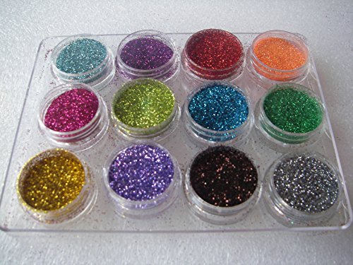 12 Nail Glitter Sparkle Dust Powder Pots for Nail Art Design