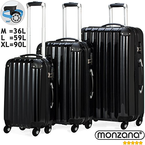 Monzana Set de Maletas Maletas R&iacute;gidas con Ruedas de ABS Robusto con Revestimiento de Policarbonato Juego de Maletas Color negro