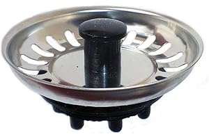 Kibath L305202 Tapón de Fregadero de Acero Inoxidable. con Cierre de Goma/Caucho. Diámetro 8 cm. Acabado en Cromo Brillo y Negro