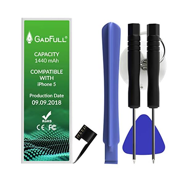 GadFull Akku für iPhone 5 | 2018 Baujahr | Reparaturset mit Anleitung | ohne Ladezyklen | Qualitäts Erzatzakku Set | Funktioniert mit alle original APN | Accu Batterie Battery