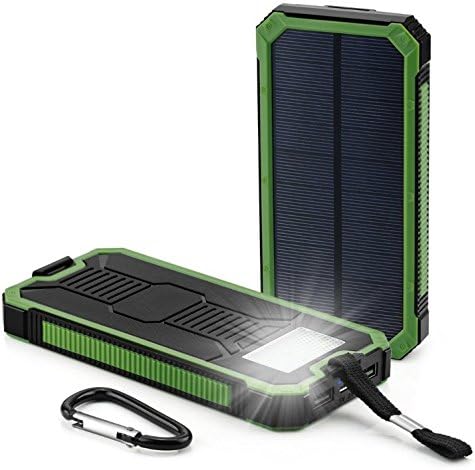 Solar Phone Power Bank Charger Tingso 20000mah Dual Usb Power Bank with Emergency LED Flashlight Portable Solar Battery Large Capacity Charger for iPhone iPad Smart Phones Tablet for Outdoor Sports (Emergency Green)