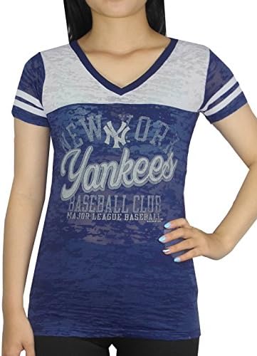 MLB New York Yankees Womens Athletic V-Neck T-Shirt (Vintage Look) S Dark Blue