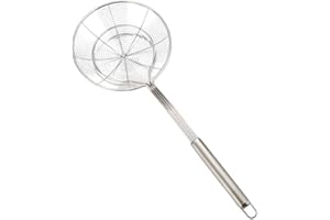 TONSEE HAUSHALT & WOHNEN Tonsee Küchen Seiher Edelstahl Festspinnen-Sieb-Skimmer-Pfanne Feinmaschig Siebkopfgrößen Durchmesser 14cm Lang 40 cm Nudelsieb Schaumlöffel Puderzuckerstreuer Küchen Zubehör (Silber)