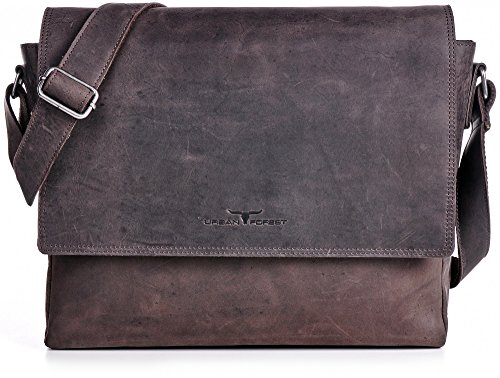 Ledertasche Vintage Leder Umh  ngetasche von URBAN FOREST Damen Herren 14 Zoll Laptoptasche Messenger Bag Aktentasche Arbeitstasche Notebooktasche DIN