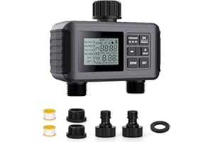 Uzoli Minuteur d'arrosage avec 2 Sorties, 3 programmes, Retard de Pluie, IP55, Sécurité Enfants, Fonctionne sur Piles, Système d'arrosage Automatique, Programmateur d'arrosage pour Jardin - SGW07