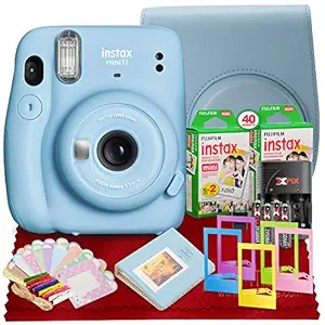 PS FUJIFILM INSTAX Mini 11 Instant Film Camera (Sky Blue) with Fujifilm Instax Mini Twin Film (40 Exposures), Accessory Case, and Accessories Bundle