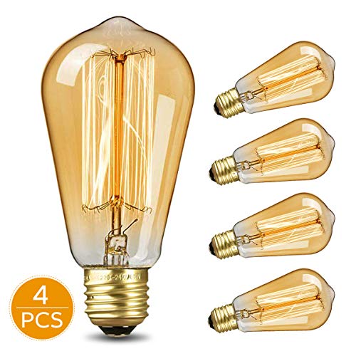KKTICK Lampadina Vintage Edison, Lampadine Decorativo Luce E27 Retro Stile Lampada Bianca Calda per Nostalgia e Retro Illuminazione Casa Ristorante Bar Caffe-4 Pezzi