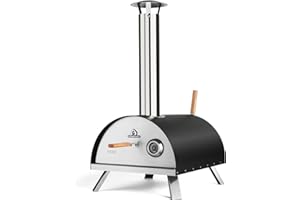 BURNHARD Four à Pizza extérieur NERO en Acier Inoxydable avec Pelle et Pierre à Pizza, modèle 2022, Four à Bois pour le Jardin, Combustibles compatibles : granulés/pellets, charbon et briquettes