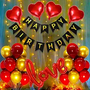 Happy Birthday Gift For Husband Or Wife - 38Pcs Latest Birthday Decorations for husband , Wife, Boyfriend, Girlfriend- Special Brithday Decorated Items Banner, Balloons Combo- Surprise Gift For Wife