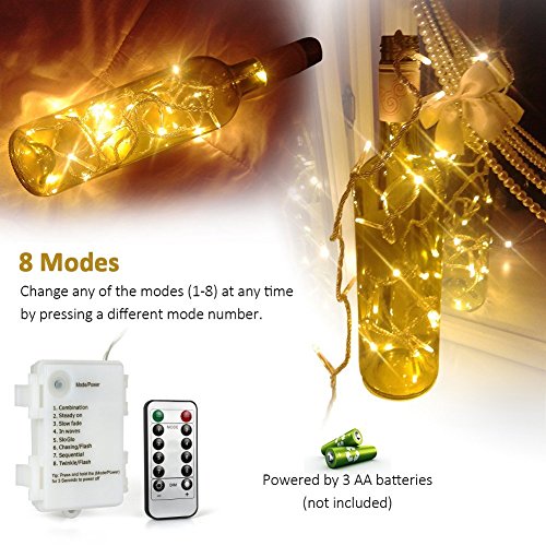 [Fernbedienung und Timer] 100er LED Outdoor Lichterkette Batterienbetrieben Warmweiß (8 Modi, IP65 Wasserdicht, Außenbeleuchtung) - 2