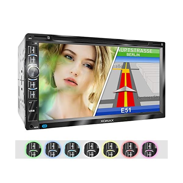 XOMAX XM-2DN6906 Autoradio mit Mirrorlink I GPS Navigation I Navi Software inkl. Europa Karten I Bluetooth Freisprecheinrichtung I 18cm Touchscreen Bildschirm I DVD CD Player I SD I USB I Aux I 2 DIN