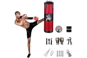 HEYOUTH Sac De Frappe,Sac De Frappe Adulte,Sac De Boxe,15PCS Suspension Boxe Punching Bag avec Gants,Bandages,chaîne,Rotation à 360°,pour Le Muay Thai et Les Combats