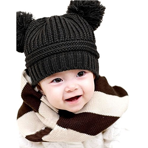 Atdoshop Cute Baby Kids Girl Boy Dual Balls Warm Winter Knitted Cap Hat Beanie (Coffee)
