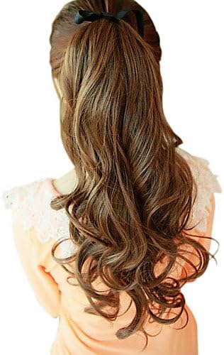 WIGSSALE 20 Inch Ribbon Tied Synthetic Light Brown Wavy Ponytail Hair Extensions