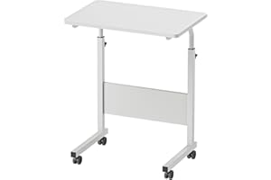 sogesfurniture Tavolo per computer portatile regolabile in altezza, con ruote, tavolino mobile per la cura del letto e del divano, 60 x 40 x 71-90 cm, bianco