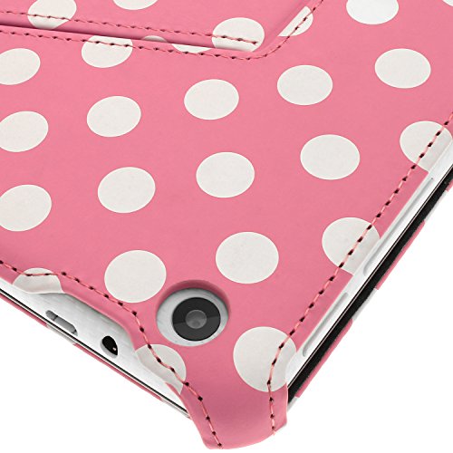 igadgitz Pink mit weißen Polka punkte PU Ledertasche Hülle Cover für Acer Iconia One 7 B1-730HD mit Stylus-Stift Elastischen Halter + Multi-Winkel Betrachtungs + Handschlaufe + Displayschutzfolie - 8