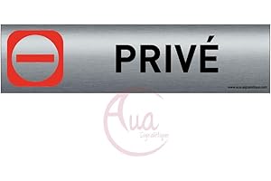 AUA SIGNALETIQUE Plaque de porte aluminium brossé imprimé -Dimensions 200 x 50 mm - Double face adhésif au dos - Impression UV directement sur l'aluminium (Pas de contre collage) (privé 3)