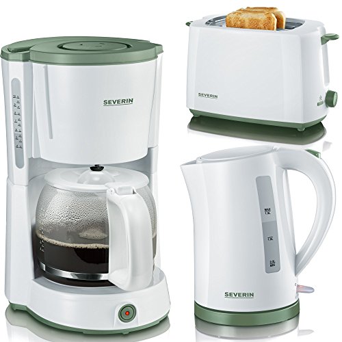 Frühstücksserie im trendigen grün / weiss Kaffeemaschine mit Aromafunktion 3 Geräte= 1Preis