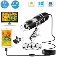 DigiHero USB Microscopio Digitale Endoscopio,1000 x Ingrandimento 1080p Mini Portatile Microscopio con Adattatore OTG e Supporto in Metallo,8 LED USB 2.0,Compatibile per Finestra, Android, Mac, Linux
