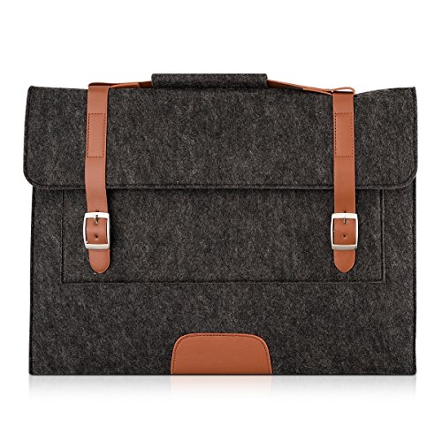 kwmobile Laptop Filz Schutzhülle für 15" 15,6" Laptop / Ultrabook - Notebook Tasche Schutzhülle Laptop Case Hülle mit Kunstleder in Dunkelgrau - z.B. geeignet für Apple, Samsung, Lenovo, Asus