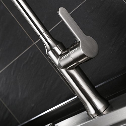 HOMITEX Küchenamatur susziehbare Waschtischarmatur Armatur Wasserhahn Spültsch Einhandmischer Waschtisch aus Messing und Nickel gebürstet für Waschtisch Spültsich in Küchen Badzimmer (1) - 4