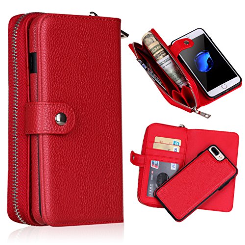 LOOKAY 2 in 1 Kunstleder Schutzhülle für iphone 7 apple 7 Multifunktions-Tasche Wallet Kartenfächer Rückschale iPhone7 Hülle Etui Case Cover in Rot