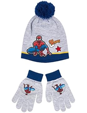 Spiderman Jungen 2 tlg Set bestehend aus: Mütze und Handschuhe - grau