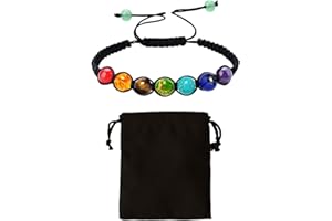 MEMOFYND 1 pulsera de piedras de la suerte con 1 bolsa de almacenamiento de terciopelo, pulsera de equilibrio de yoga y pulsera de difusión, 15–30 cm, Nailon Cristal