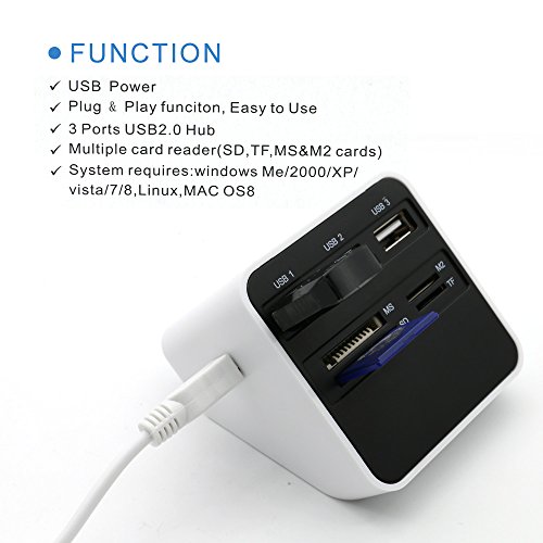 BAILONGJU High Speed All-in-1 USB 2.0 Kartenleser/ USB Hub 3 * USB/ MS/SD/M2/TF Kartenleser / 7 Slots USB Combo - 3