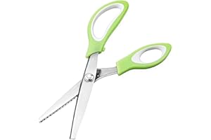 Senua Zigzag Shears, Professional Stainless Steel Tailor Pinking Scissors for Felt Paper Fabric Cutting/Sewing, Handled Zig Zag Scissors, Children Adults Art and Craft Scissors - Green