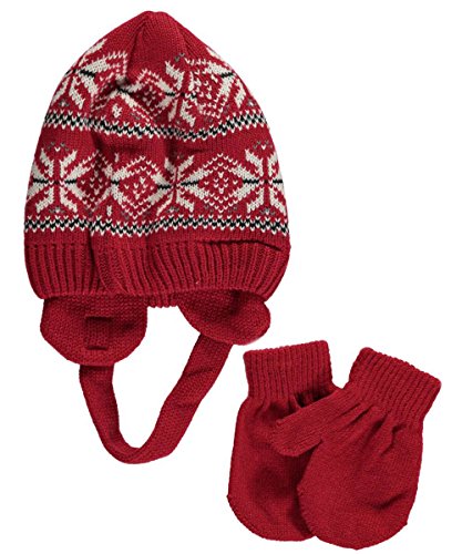 Winter Warm-Up! Baby Boys' "Dancing Snowflakes" Beanie & Mittens Set - red, 6 - 12 months