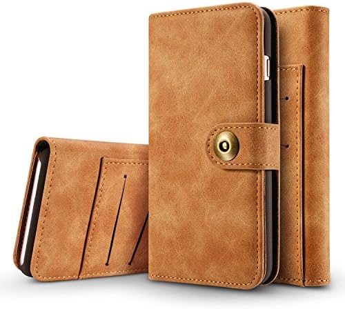 LuxProtech iPhone 7 Case Premium Leather Flip ShockProof Wallet / Purse &amp; Magnetic Detachable Case - Flip Wallet Purse &amp; Leather Cover / Case for iPhone 7 (LP010-IP7) (Light Brown)