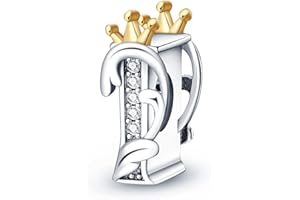 HappyStar Abalorio de plata de ley 925 con letra con Circonita Cúbica, Compatible con Pulsera Pandora & Europeo, Charms de para Mujer Niña.