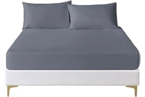 Funky Gadgets King Size Deep Fitted Sheet, Grey - 100% Egyptian Cotton Fitted Sheet - 30cm Extra Deep Pocket Bedsheets King Size Fitted Sheets Plain Dyed Bed Sheets Bedding Set No Pillowcase.