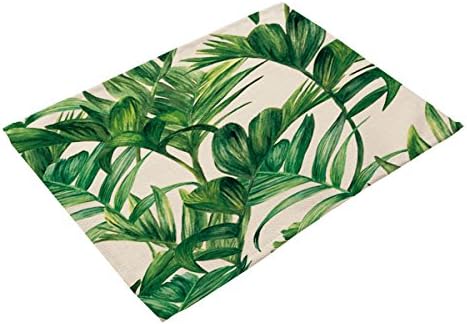 Pandalady Cotton Linen Placemats Leaf Pattern Dining Table Mats Bowl Cup Placemat for Home Kitchen 16.5"X12.6"
