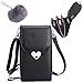 Produktbild Flywill Dame Handy Umhängetasche PU Leder Schultertasche Kleine Tasche Herzförmiger Metallknopf Geldbörse Handytasche mit Kartenfächer Verstellbar Schultergurt Passt Handy unter 6.5", Schwarz