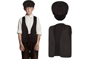 DiULi Victorian Pauper Costume 2 Piece Set Vest and Hat,himney Sweep Costume for Children,Boys Victorian for Halloween Fancy Dress Parties,Child Dress Up Costumes