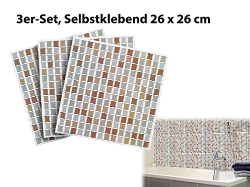 infactory Selbstklebende 3D-Mosaik-Fliesenaufkleber „Bronze“ 26 x 26 cm, 3er-Set - 2